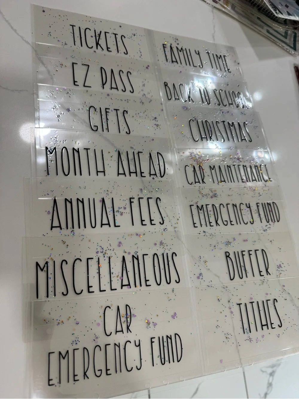A6 Clear Glitter Cash Envelopes